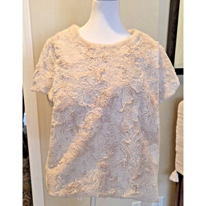 Anthropologie Ivory Faux Fur Tee Womens XL Short Sleeve Plush Glam Top Chic